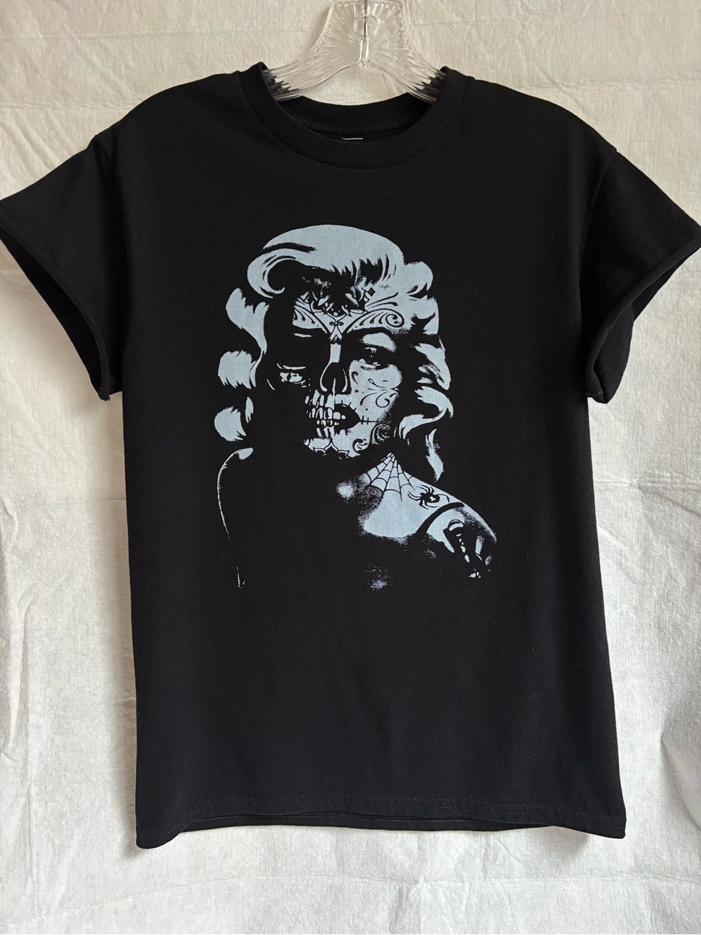 Black Graphic Skull Portrait Tee - Women’s Size medium